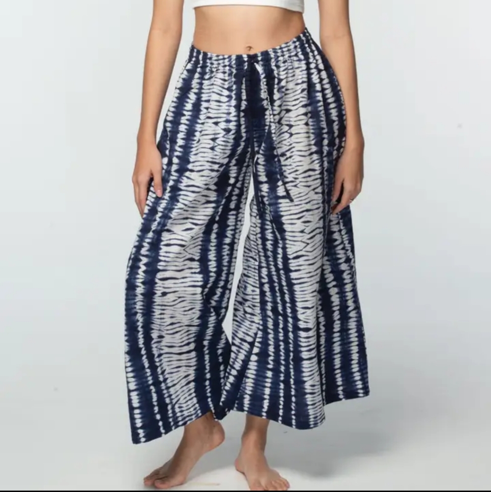 NWT Shibori Wide Leg Pants Flowy Blue Tie-dye